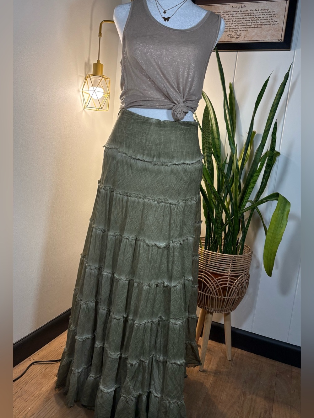 Free People maxi skirt/sundress S 100% cotton green